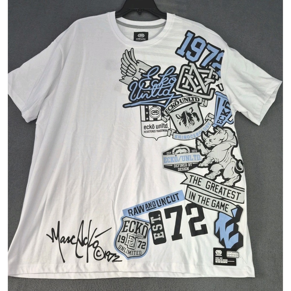 Ecko Unltd Men's T-Shirt White Size 3XL Streetwear Rhino Graphic Logo 1972 NWT